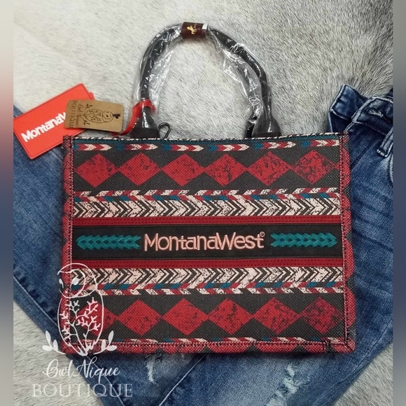 NWT Montana West Red and Black Geometric Tote - Picture 10 of 10